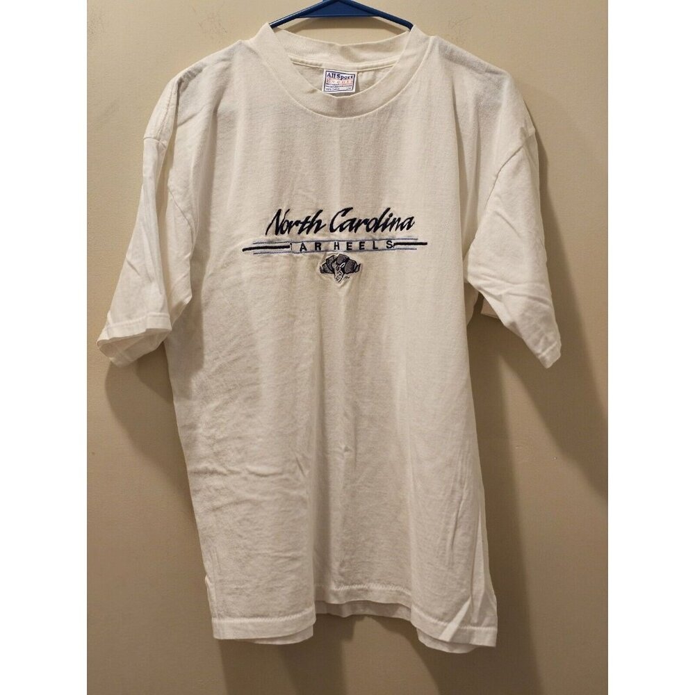 North Carolina Tar Heels‎ University White T-Shirt Embroidered Size Large